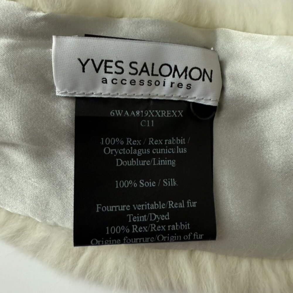 Yves Salomon White Rabbit Fur Scarf Stole 30" | Quiet Luxury Accessory - Picture 4 of 5